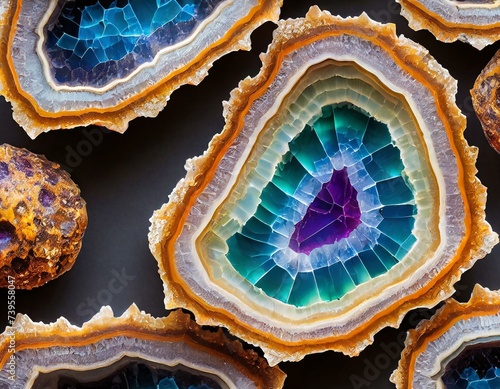 macro view of a crystal geode showcasing the detailed, colorful structure of the inside of the crystal