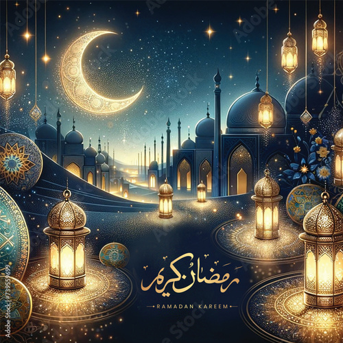Free luxury vector realistic greeting ramadan kareem mubarak arabic ramazan banner post calligraphy design image