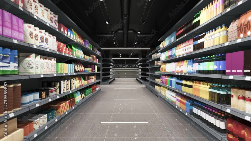 The supermarket is filled with groceries. Supermarket shelves 3d ...