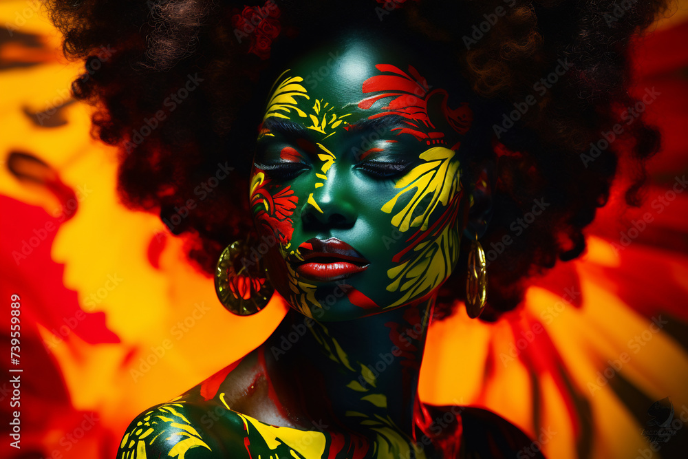 Elegance in Abstract: Vibrant Woman's Portrait. African American History or Black History Month concept