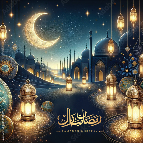 Free luxury vector realistic greeting ramadan kareem mubarak arabic ramazan banner post calligraphy design image