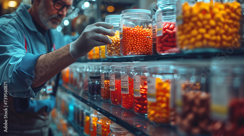 Man browsing candy jars in retail store for sweet treats photo