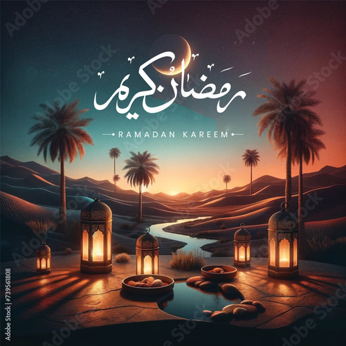 Free luxury vector realistic greeting ramadan kareem mubarak arabic ramazan banner post calligraphy design image photo