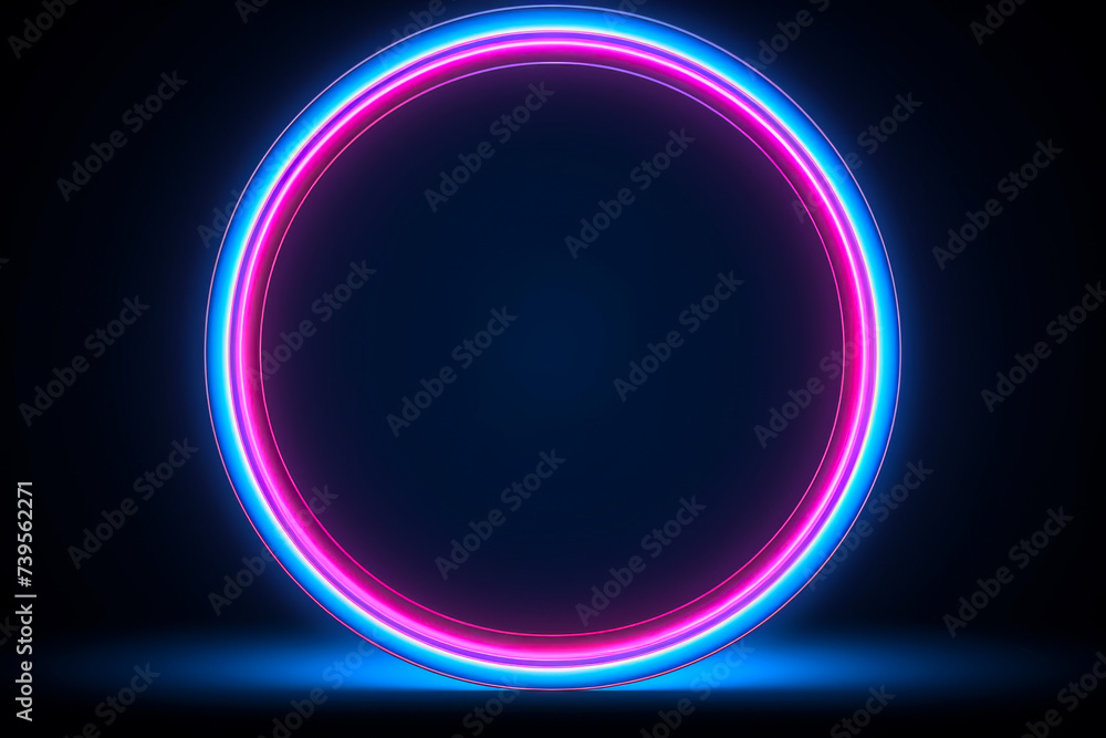 Blue and Pink Neon Round Frame on Black Background Blue and Pink Neon Round Frame on Black Background