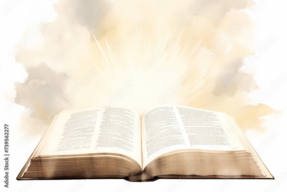 Fototapeta premium Opened Ancient Book as Holy Bible Watercolor Illustration