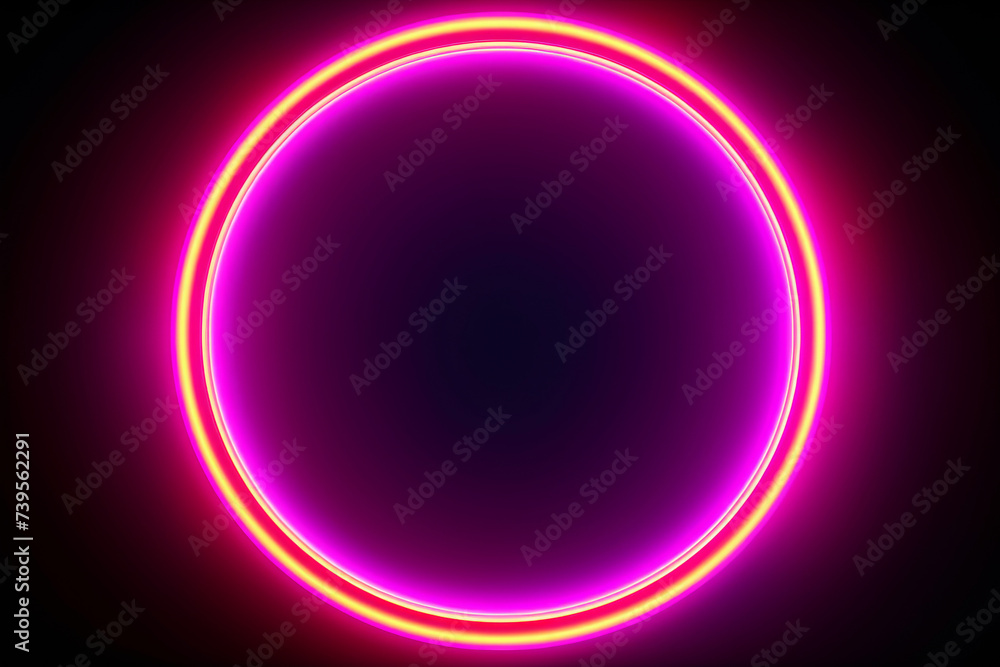 Obraz premium Yellow and Pink Neon Round Frame on Black Background