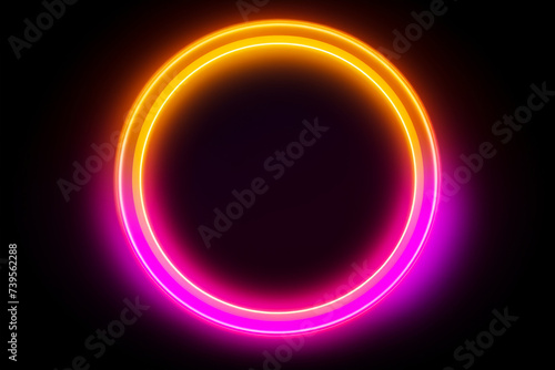 Yellow and Pink Neon Round Frame on Black Background