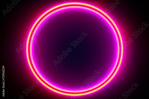 Yellow and Pink Neon Round Frame on Black Background