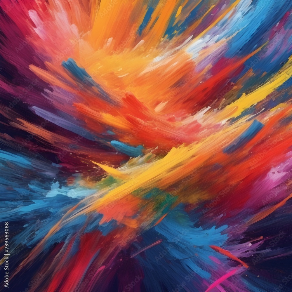 Abstract Artistic Creation AI-Assisted Brushwork. Digital paintbrush spectrum vibrant colors, illustrating the potential of AI to assist and enhance artistic process in creation of abstract art. 