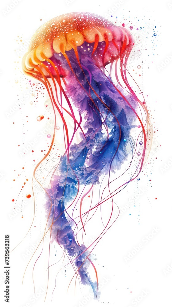 Fototapeta premium jelly fish in vector gradient in points png white background colorful