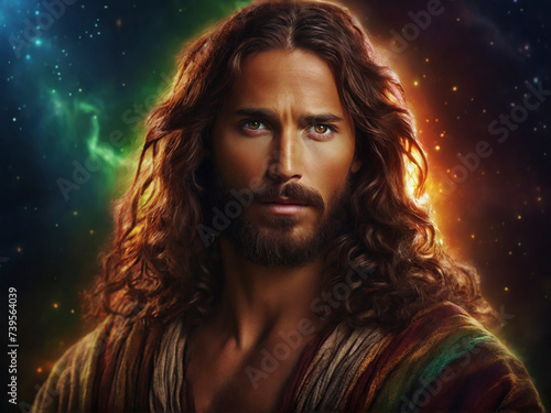 a stunning picture of a Jesus withlong hair. Jewish robe, brown eyes. © ADAGIOstudio
