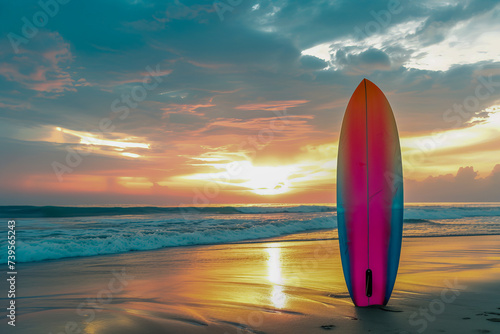 Surfboard in contrast on the beach, with vibrant colors  © João Macedo