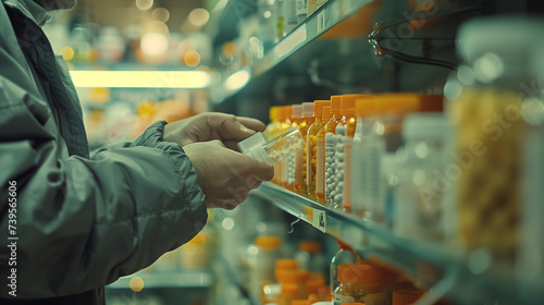 A person is grabbing a pill bottle off the shelf with a gesture