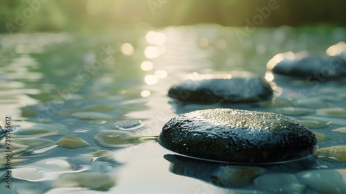 Zen Stones in Serene Water: Calming Nature Scenes for Mindfulness, Wellness and Relaxation
