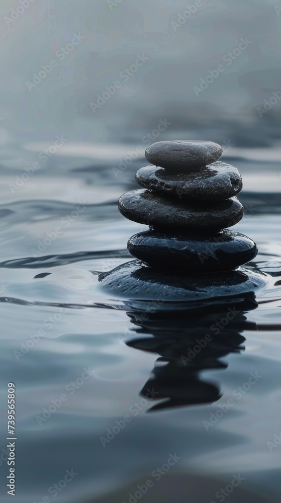 Zen Stones in Serene Water: Calming Nature Scenes for Mindfulness, Wellness and Relaxation

