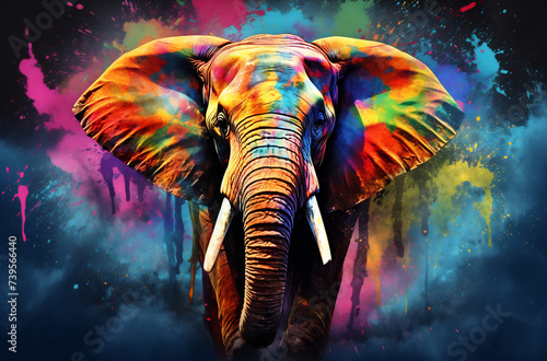 Kaleidoscopic Elephant in a Color Explosion © Canvas Alchemy