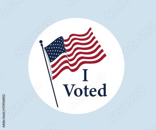 I voted sticker with us american flag. Voting sticker with I voted slogan and us american flag.