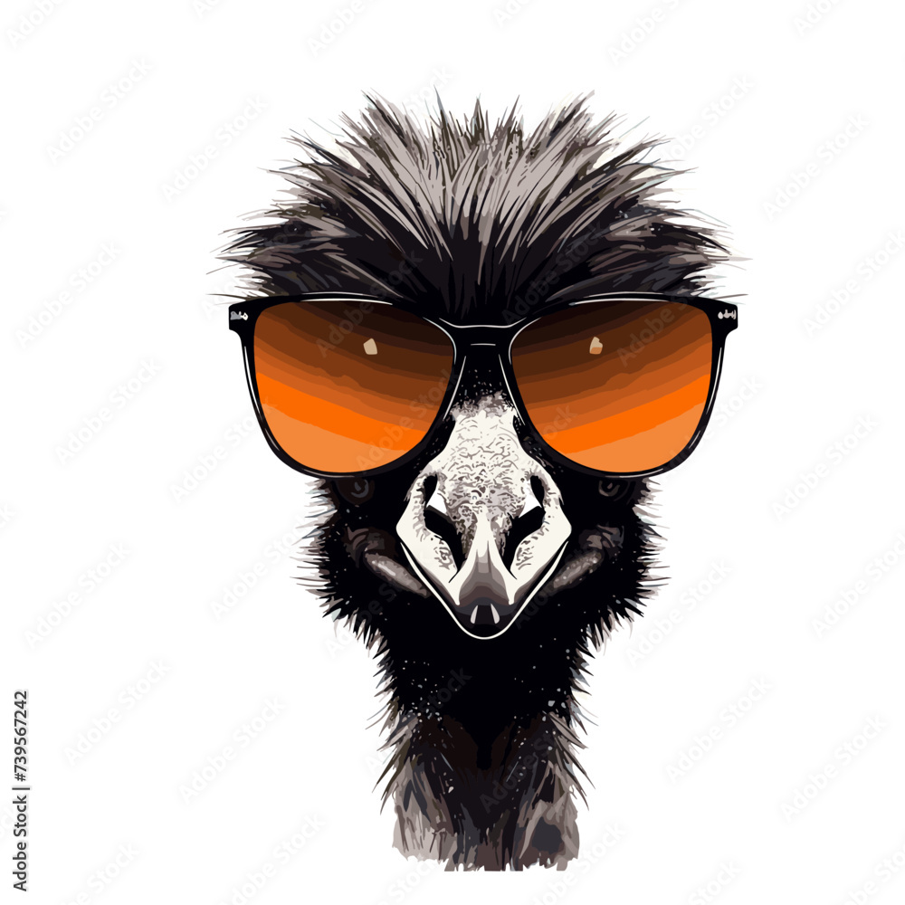 vector illustration of an ostrich in sunglasses isolated on a white background