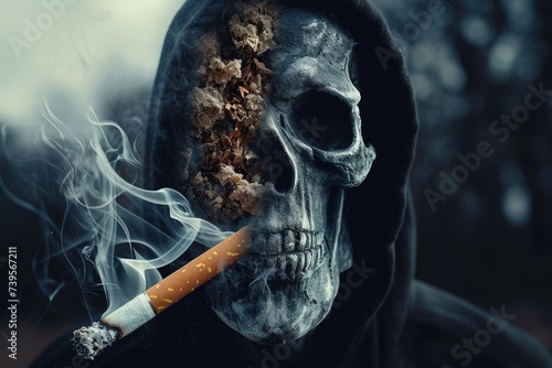 A smoker's lungs are spoiled sick from the tobacco smoke of cigarettes. The harm of smoking. banner