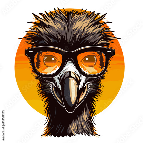 Vector illustration of the head of a vulture in glasses and a hat