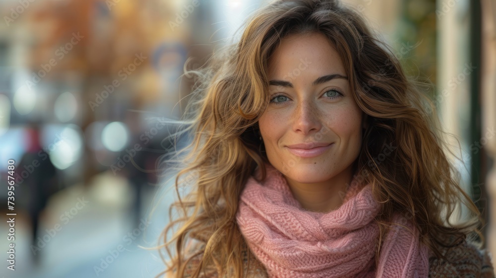 Woman With Long Hair in Pink Scarf Woman With Long Hair in Pink Scarf