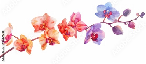 Beautiful colorful orchid flowers with branch isolated on white background. AI generated image