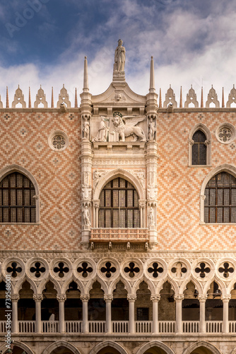 Venice, Italy - February 6, 2024: Architectural detail - Ducal Palace on Piazza San Marco in Venice, Italy photo