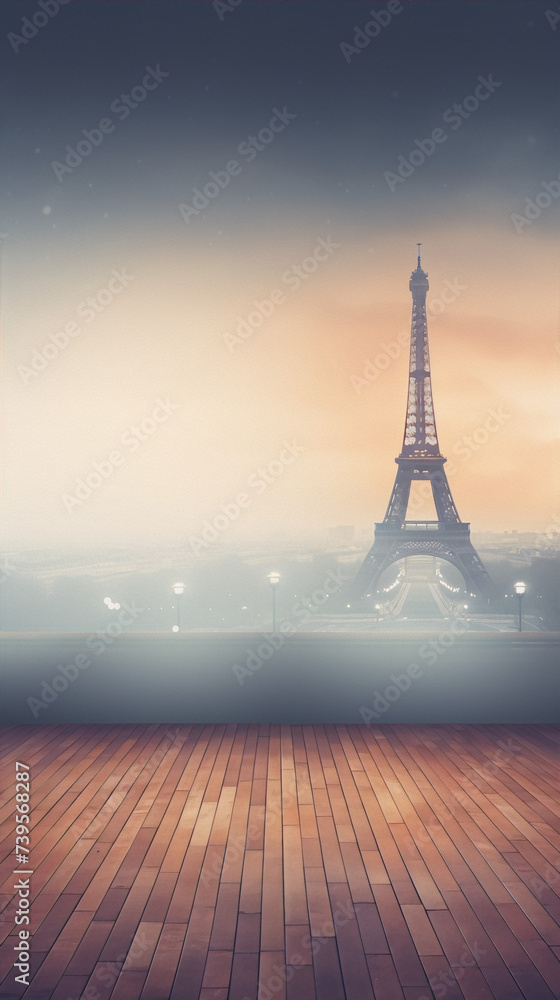 Parisian evening. Eiffel Tower at sunset. View from the observation deck. - obrazy, fototapety, plakaty 