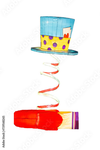 Luminous cap on a spring on a white background. Large cap with LEDs on a spring