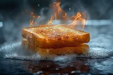 Amidst the tranquil waters, a fiery toast ignites a delectable display of baked goods, symbolizing the burning passion and resilience in the face of adversity