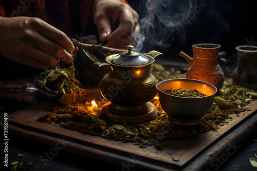 Tea ceremony, having a tea ceremony, drinking tea