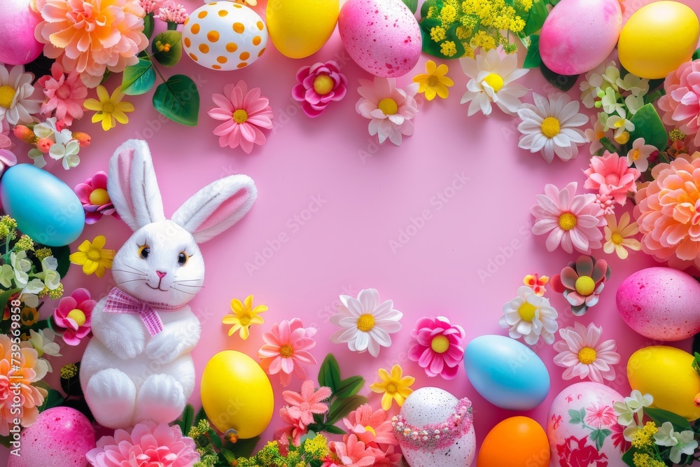 Happy Easter Eggs Basket Gatherings. Bunny in Candy Apple Red flower Garden. Cute 3d Aquatic flower easter rabbit illustration. Easter easter lawn decorations card wallpaper Blooming Happy Easter Eggs Basket Gatherings. Bunny in Candy Apple Red flower Garden. Cute 3d Aquatic flower easter rabbit illustration. Easter easter lawn decorations card wallpaper Blooming