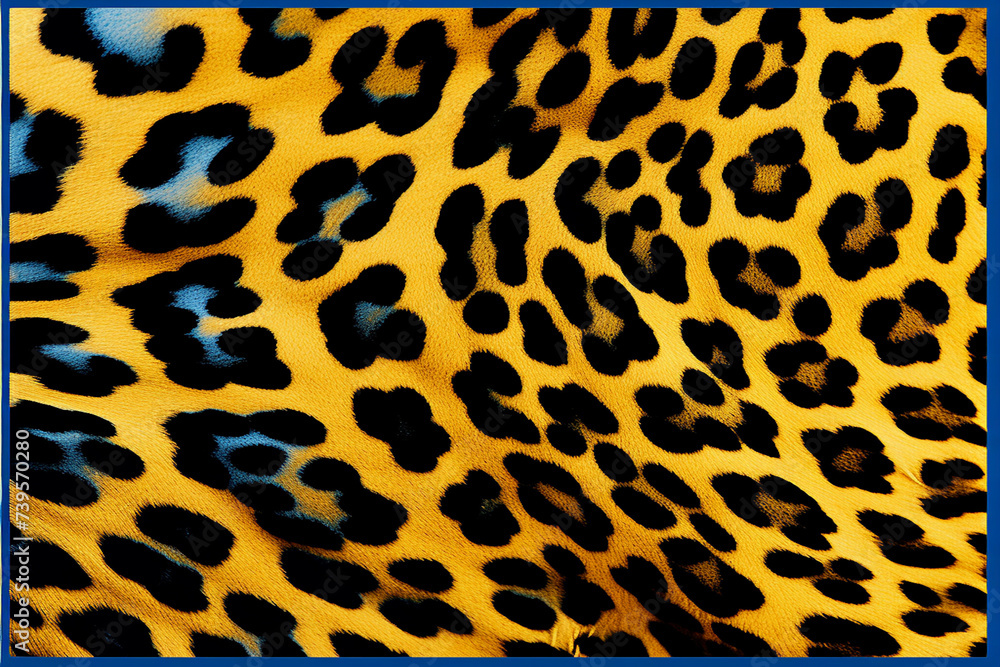 Vivid yellow leopard print with deep blue and black detailing, creating a luxurious and wild texture Vivid yellow leopard print with deep blue and black detailing, creating a luxurious and wild texture