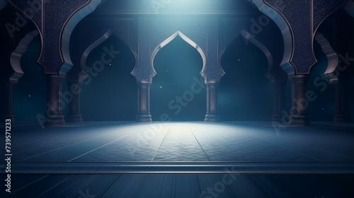 Gorgeous mosque interior, 3D rendering. Computer digital drawing.