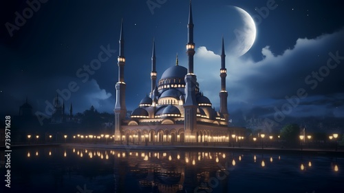 Night view of the Blue Mosque in Istanbul, Turkey. 3D rendering