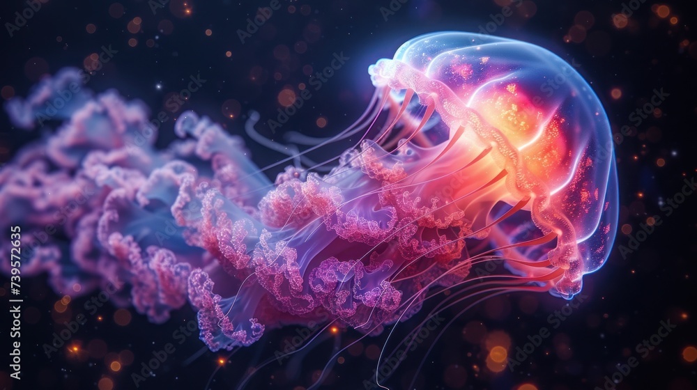 Colorful Jellyfish Floating in Water Colorful Jellyfish Floating in Water