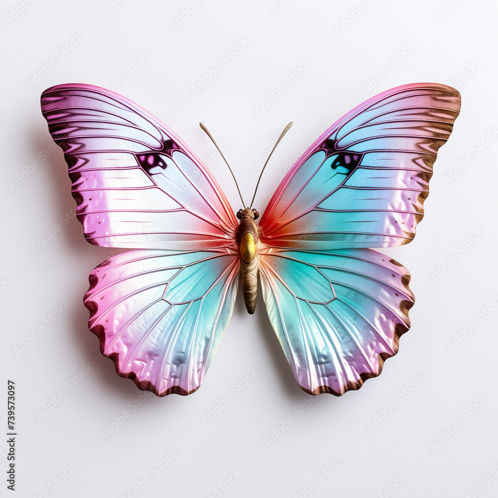 Tropical elegant butterfly with colorful wings and antennae isolated on white background. Pretty flying moth top view. Gorgeous exotic spring insect. Colored flat textured Tropical elegant butterfly with colorful wings and antennae isolated on white background. Pretty flying moth top view. Gorgeous exotic spring insect. Colored flat textured
