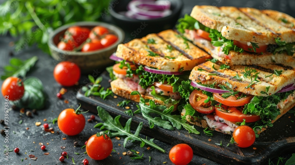 Sandwich Halved With Tomatoes and Lettuce Sandwich Halved With Tomatoes and Lettuce