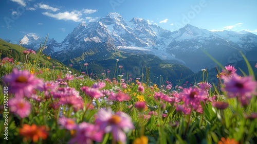 Mountain Overlooking Field of Flowers