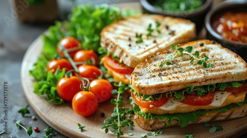 Grilled Sandwich With Tomatoes and Lettuce on Plate