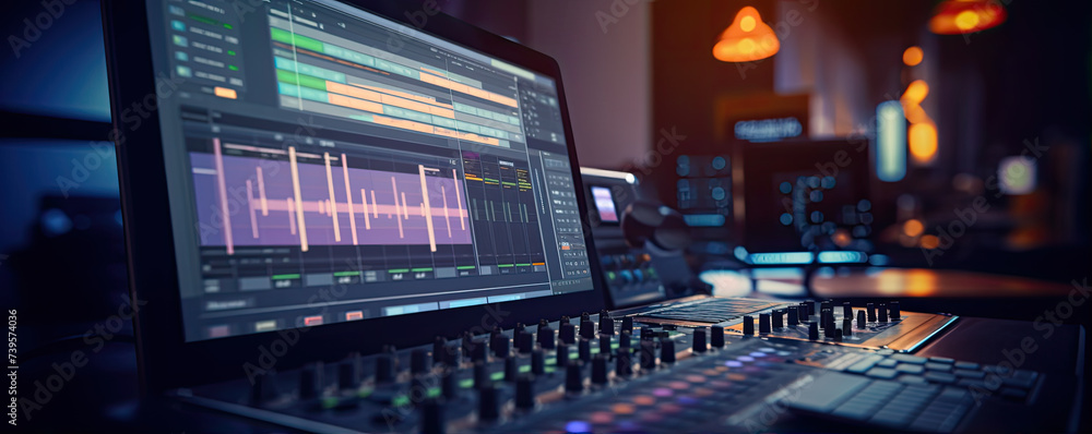 Modern studio control desk. Recording or sound DJ proffesional system. sound equipment for concert. Modern studio control desk. Recording or sound DJ proffesional system. sound equipment for concert.