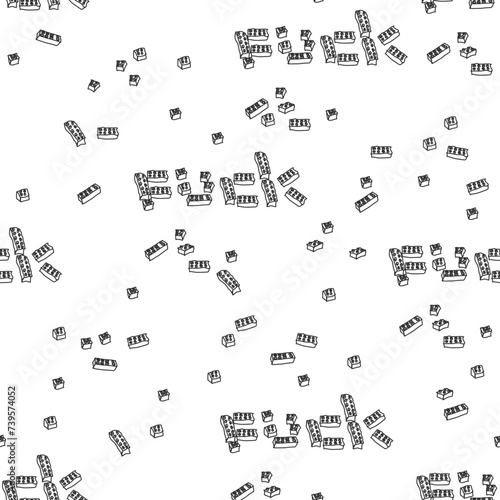 Scattered parts of a construction set, collected into a word. Vector seamless pattern.
