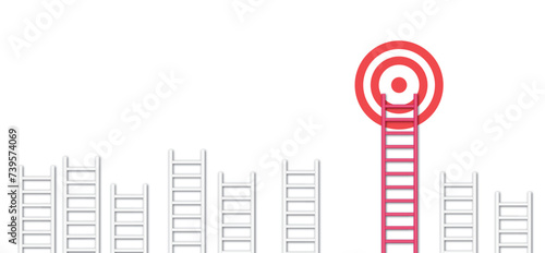 Longest white ladder aiming high to goal target. Stand out from the crowd and different creative idea concepts , goal target business concept . 3D rendering.