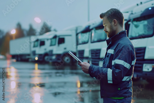 Logistics Professional with Tablet at Truck Fleet photo