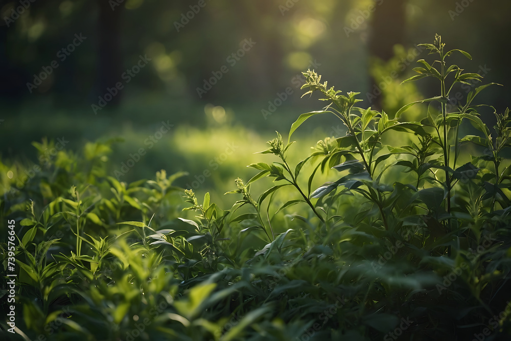 Spring meadow with white flowers and green grass. Spring landscape. Generative AI Spring meadow with white flowers and green grass. Spring landscape. Generative AI