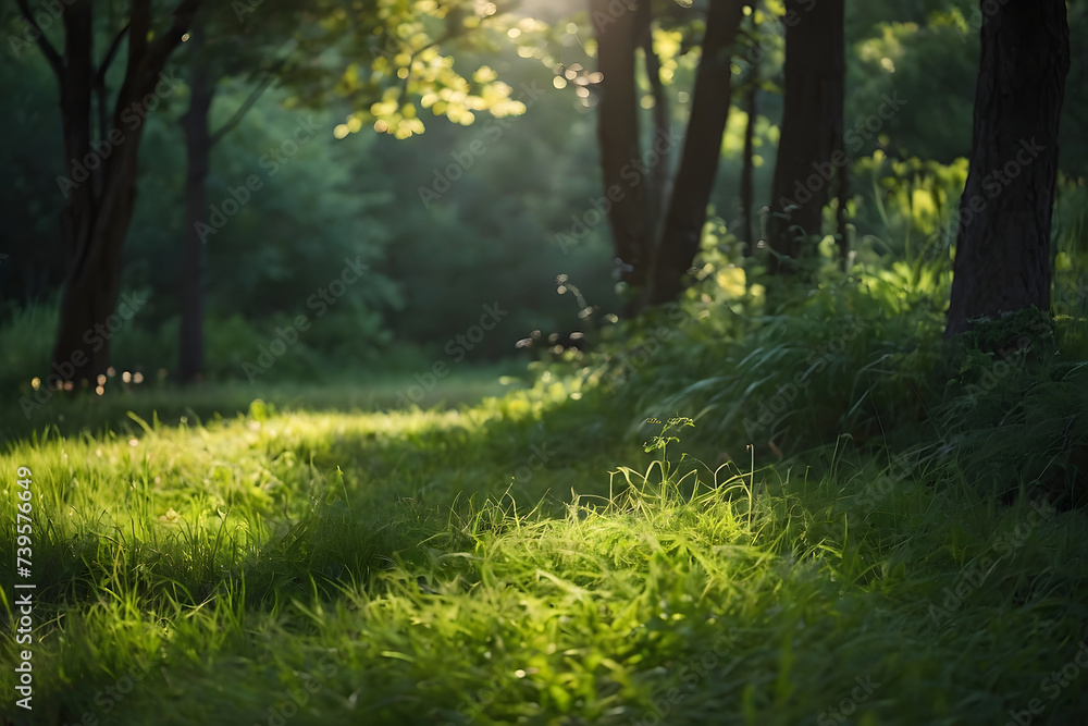 Spring meadow with white flowers and green grass. Spring landscape. Generative AI Spring meadow with white flowers and green grass. Spring landscape. Generative AI