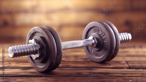 Dumbbells on a wooden floor in a gym setting