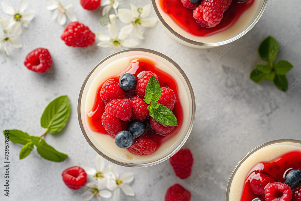 Panna Cotta Dessert Topped with Fresh Berries Panna Cotta Dessert Topped with Fresh Berries
