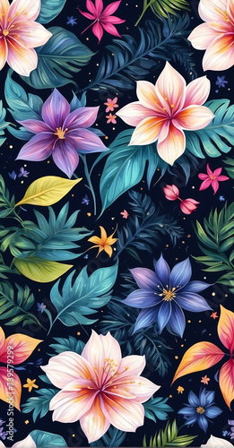 Vivid Colorful Seamless Patterns in 8K Ultra HD: Stunning Artwork Combining Flowers and Leaves