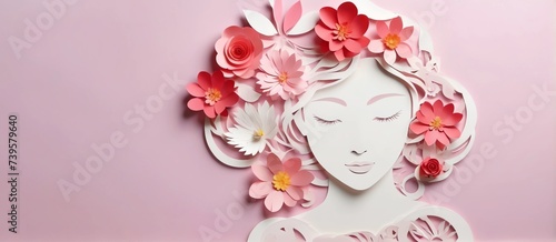 Face and flowers style paper cut with copy space for international women's day